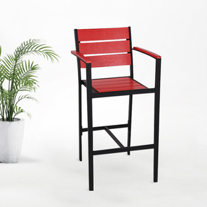 Red Plastic Wood Bar Chair